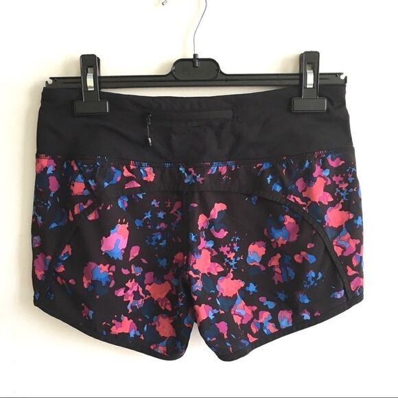 LULULEMON (RARE) Run Speed Athletic Running Shorts Print Black Pink 4 - Picture 1 of 6